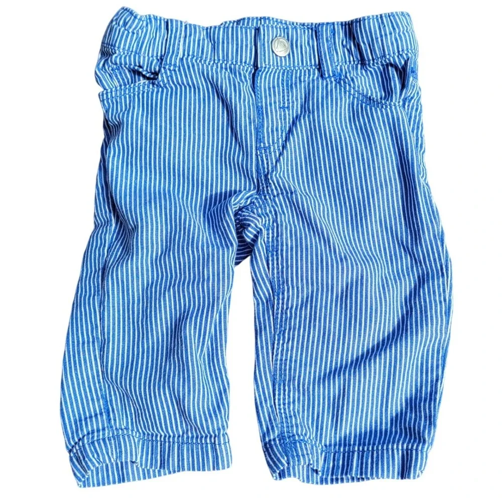 Petit Bateau Outfit Set Red Polo Blue Striped Pants 3M‎ Nautical Baby Boy 2pc